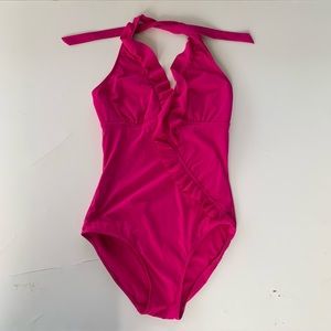 Spanx Love Your Assets by Sara Blakely Magenta Halter Bathing Suite Medium